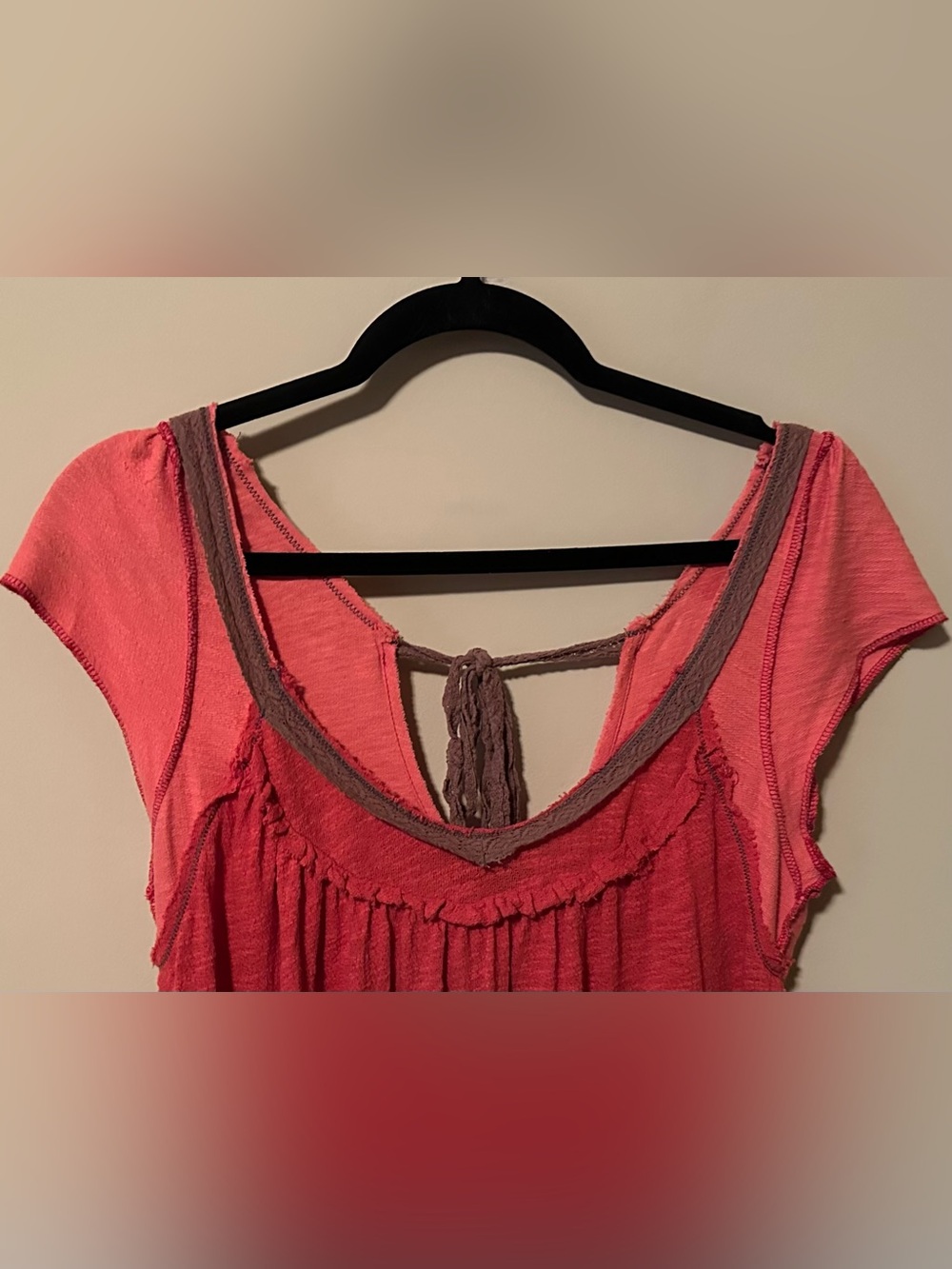 Free People Red Orange Scoop Neck Cap Sleeve Top - Picture 3 of 5
